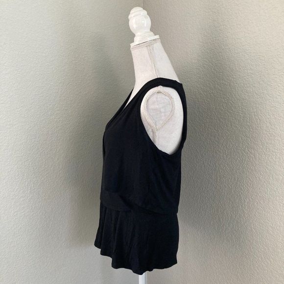Anthropologie Deletta Black Sleeveless V-Neck Crossover Mini Wrap Blouse Medium - Picture 2 of 7